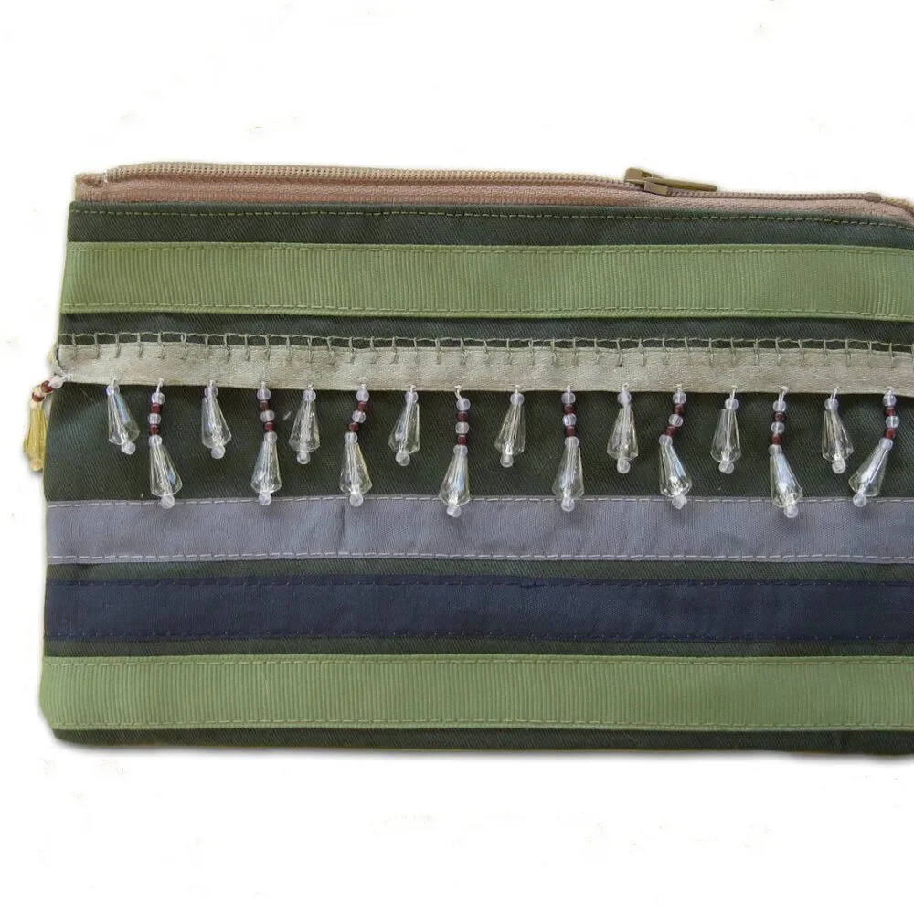 Set of 2 Beaded Cosmetic Zippered Makeup Bag Mini-Tote NEW